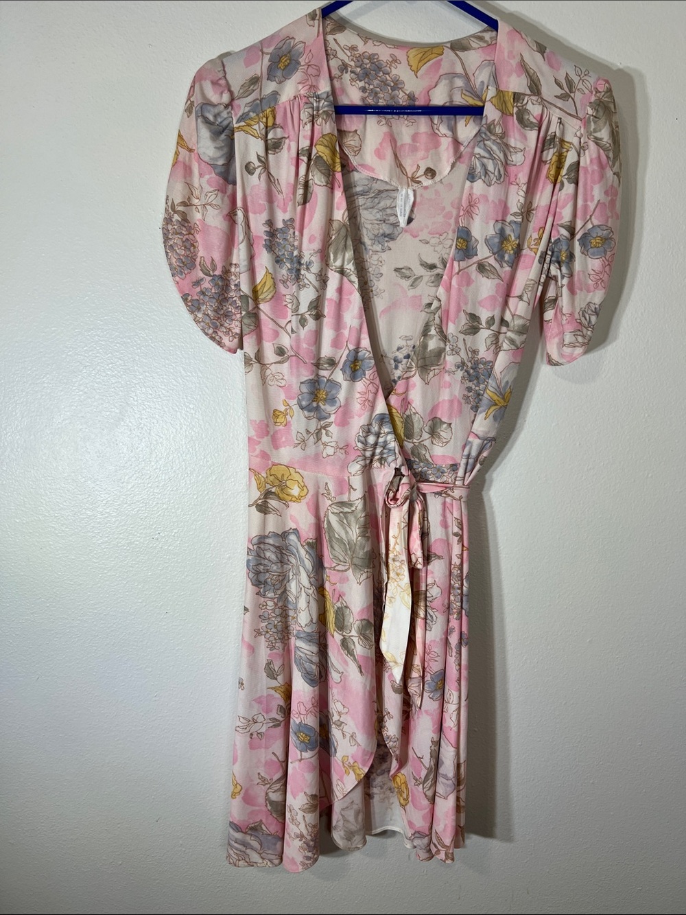 Floral Pink Wrap Mini Dress with Tie Waist Really Soft.